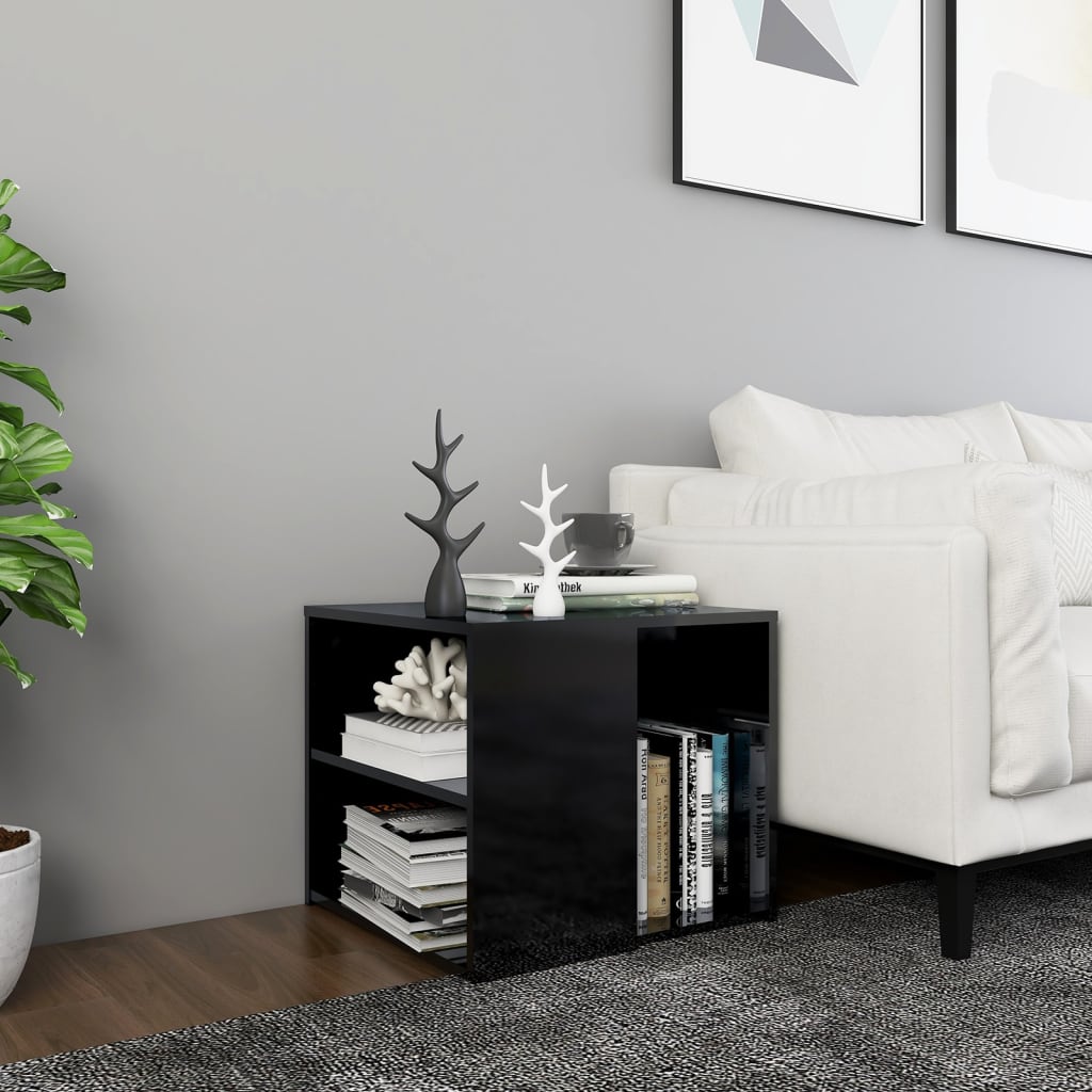 vidaXL magasfényű fekete szerelt fa kisasztal 50 x 50 x 45 cm