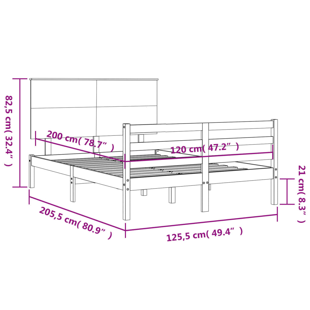 vidaXL fehér tömör fa ágykeret fejtámlával 120 x 200 cm