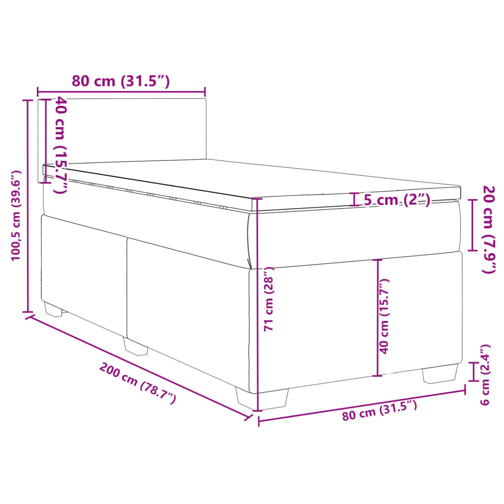 vidaXL sötétszürke bársony rugós ágy matraccal 80 x 200 cm