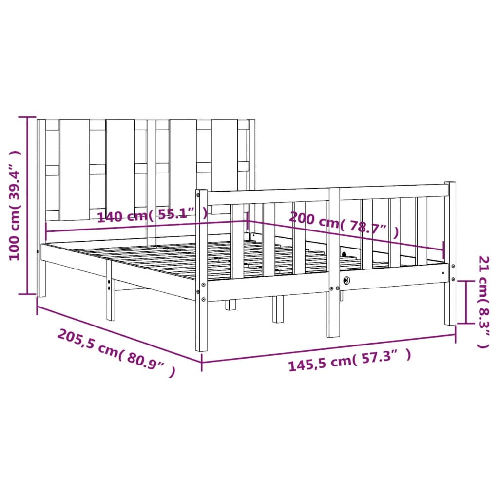 vidaXL fehér tömör fa ágykeret fejtámlával 140 x 200 cm