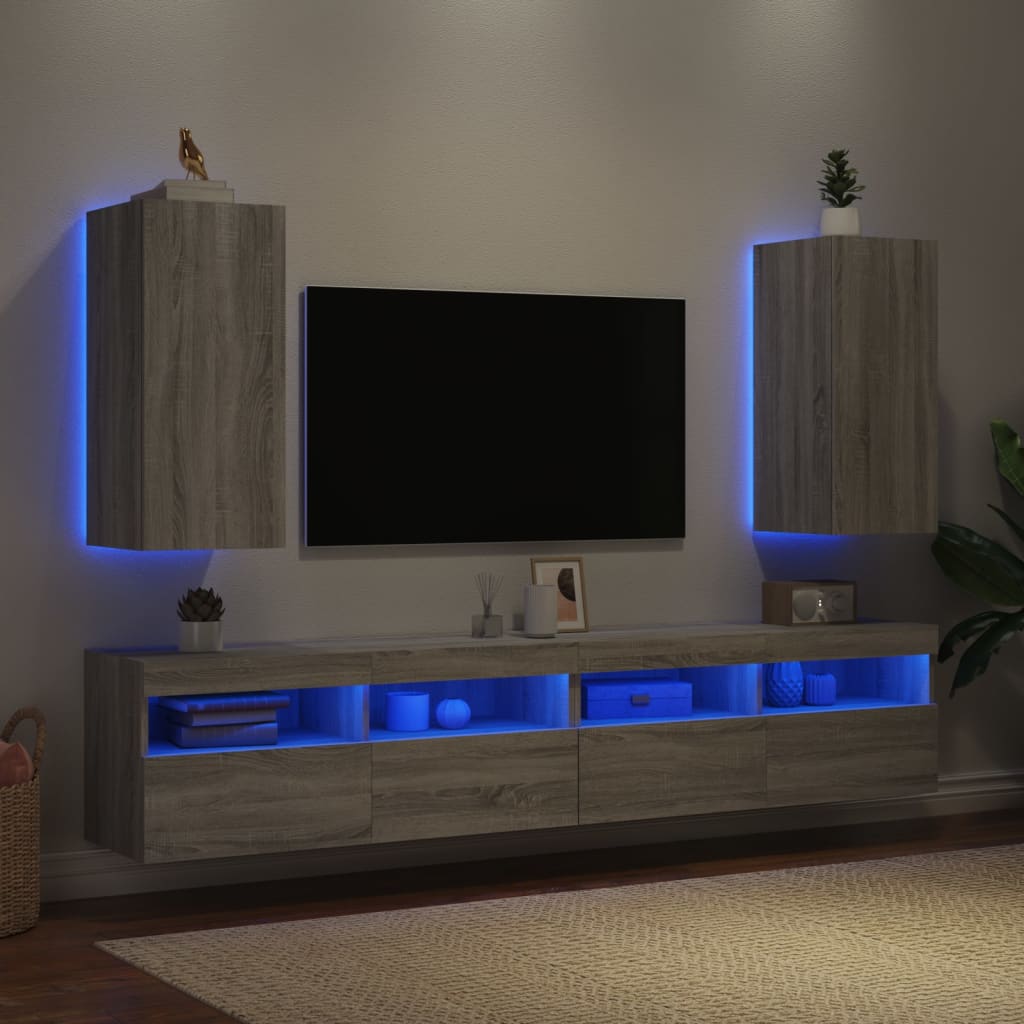vidaXL 2 db szürke sonoma fali TV-szekrény LED-ekkel 30,5x35x70 cm