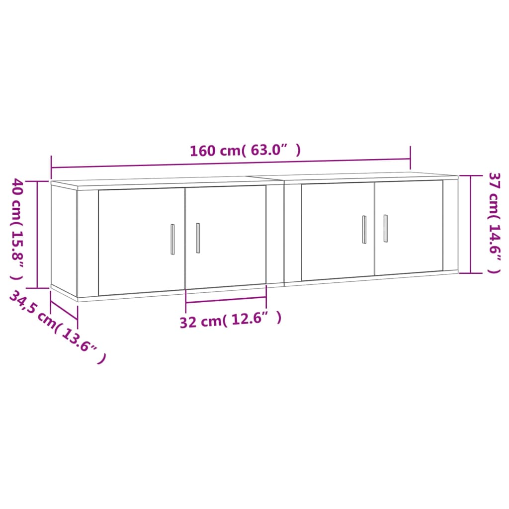 vidaXL 2 db betonszürke fali TV-szekrény 80 x 34,5 x 40 cm