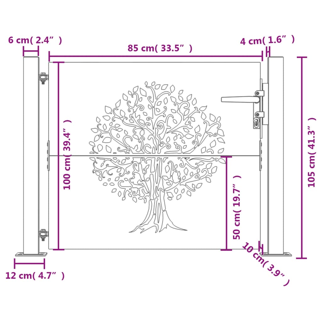 vidaXL rozsdaszínű famintás corten acél kerti kapu 105 x 105 cm