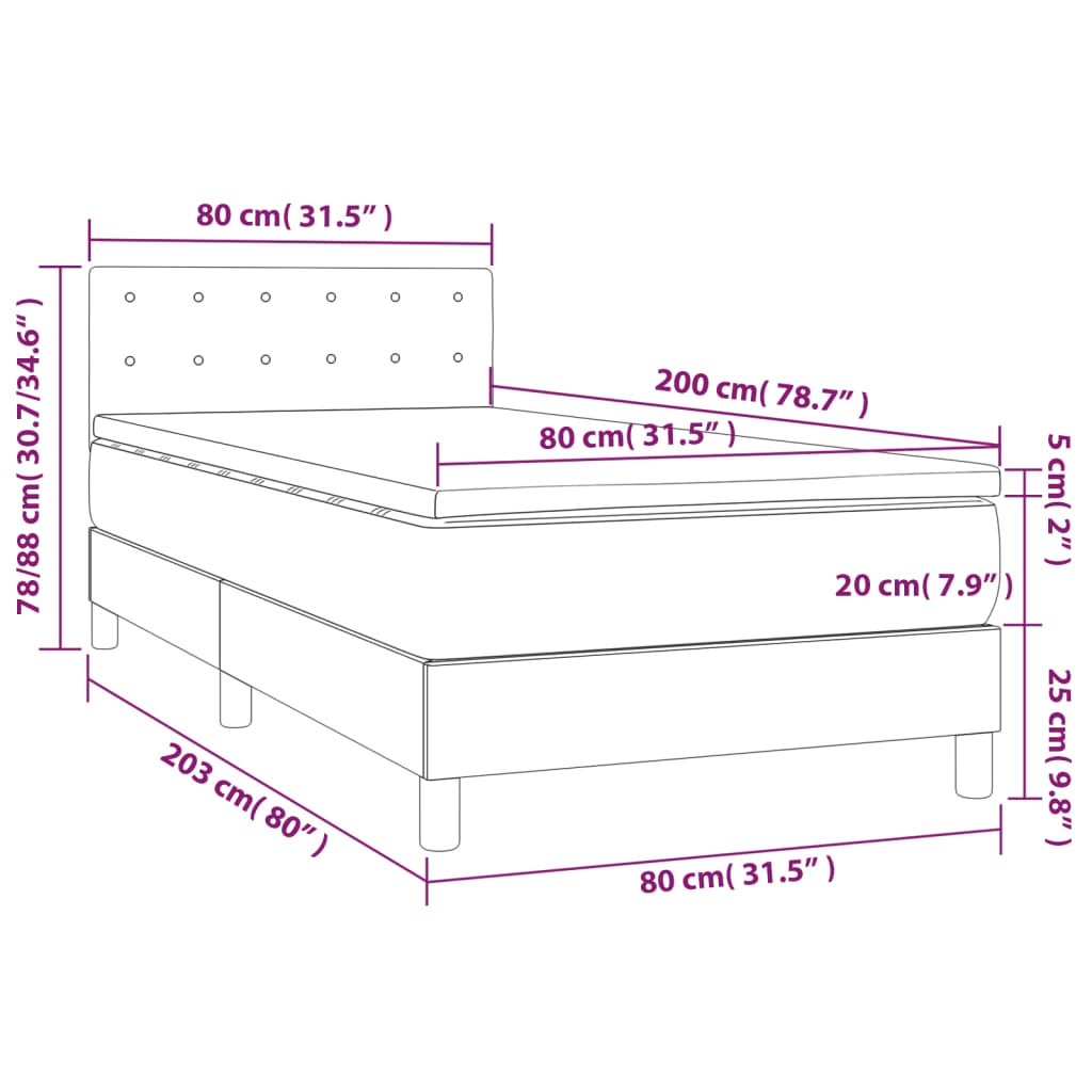 vidaXL fekete műbőr rugós ágy matraccal és LED-del 80 x 200 cm