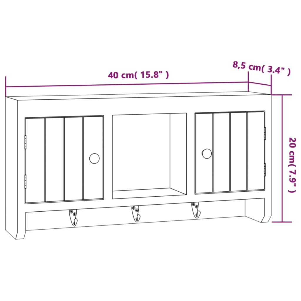 vidaXL fehér szerelt fa és acél kulcsszekrény 40 x 8,5 x 20 cm