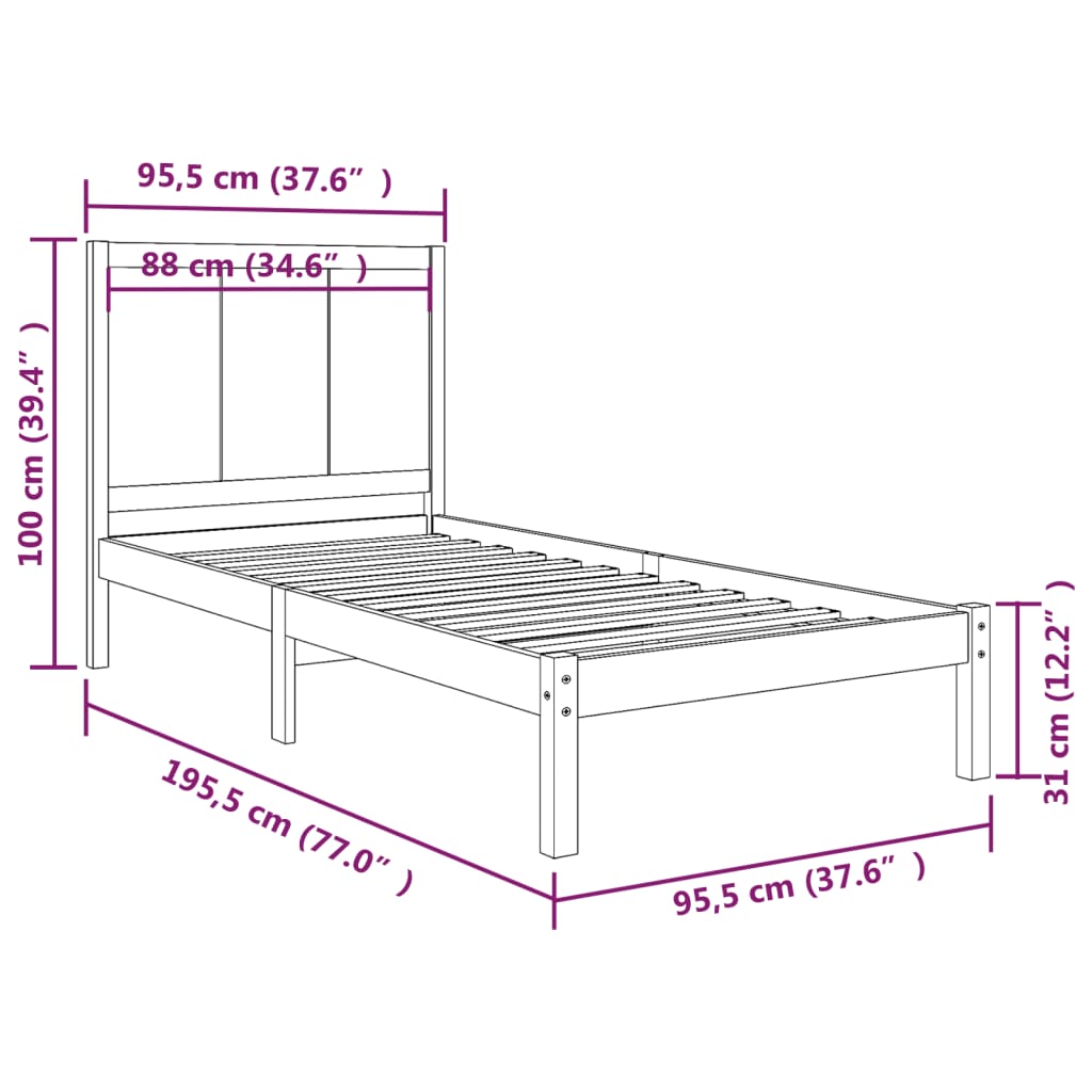 vidaXL Single fekete tömör fenyőfa ágykeret 90 x 190 cm