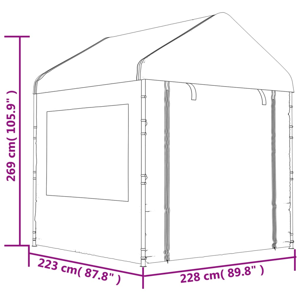 vidaXL fehér polietilén pavilon tetővel 17,84 x 2,28 x 2,69 m