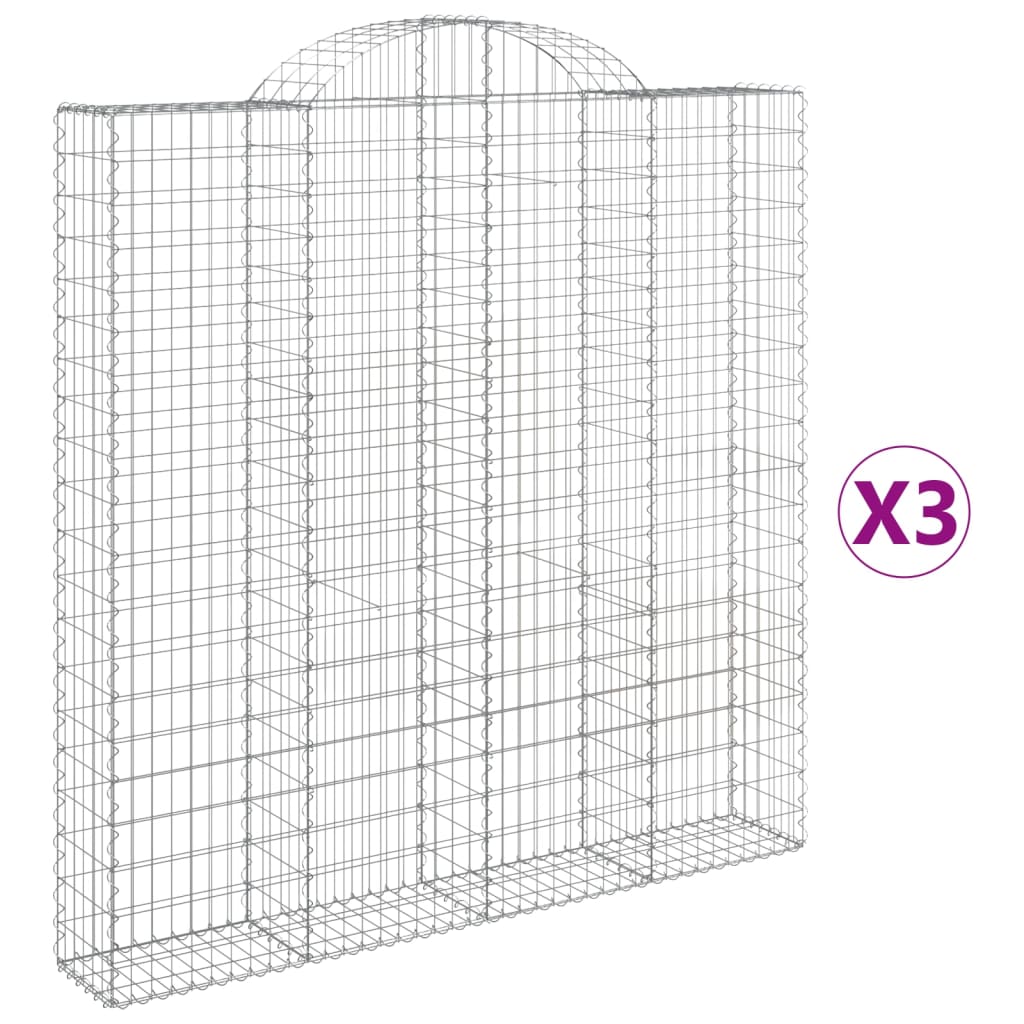 vidaXL 3 db íves horganyzott vas gabion kosár 200 x 30 x 200/220 cm