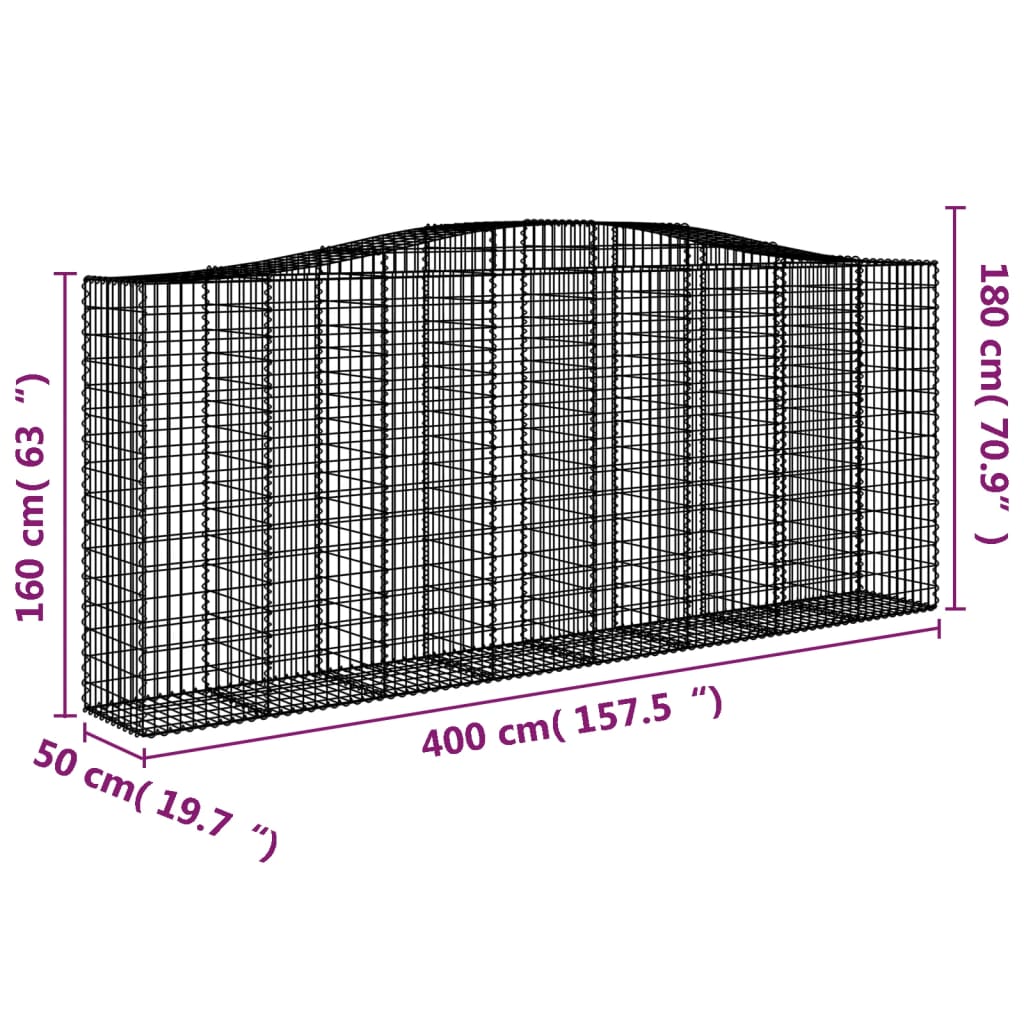 vidaXL 6 db íves horganyzott vas gabion kosár 400x50x160/180 cm