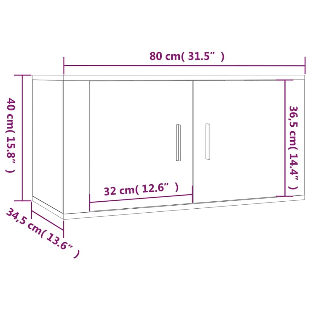 vidaXL 2 db barna tölgy színű fali TV-szekrény 80 x 34,5 x 40cm