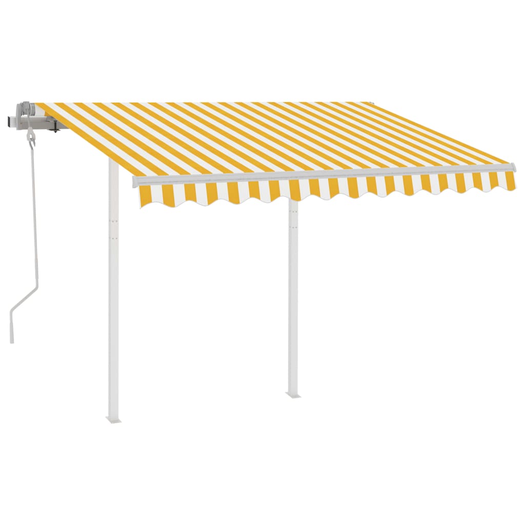 vidaXL sárga és fehér kézzel kihúzható napellenző póznákkal 3,5x2,5 m
