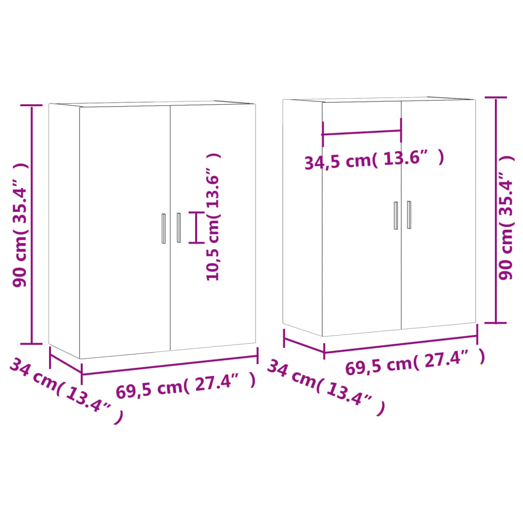 vidaXL 2 db füstös tölgy színű faliszekrény 69,5 x 34 x 90 cm