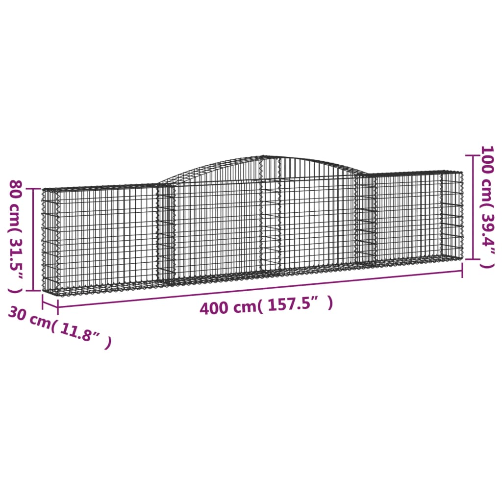 vidaXL 10 db íves horganyzott vas gabion kosár 400x30x80/100 cm