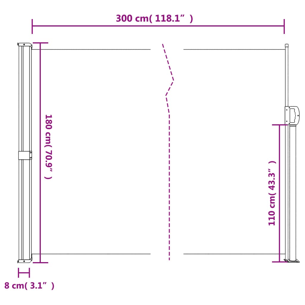 vidaXL barna behúzható oldalsó napellenző 180 x 300 cm