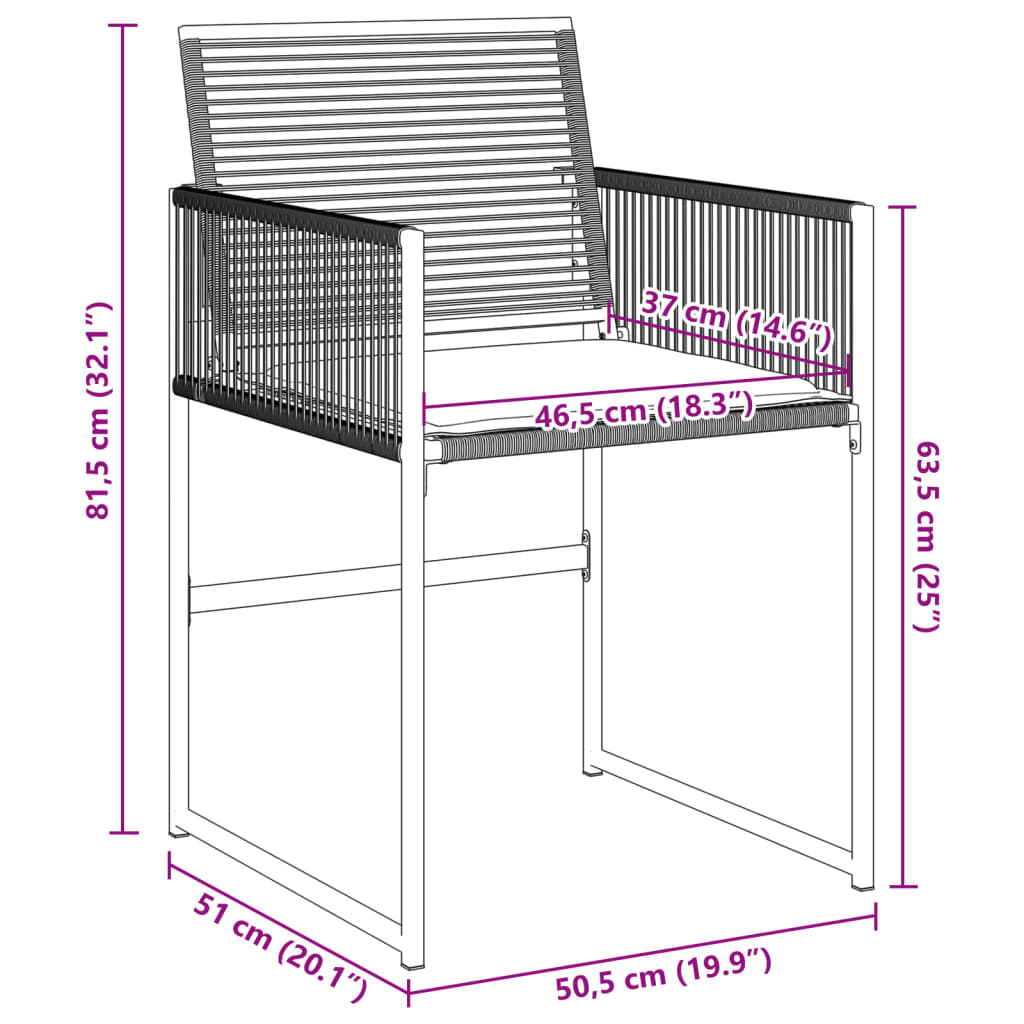 vidaXL 4 db fekete polyrattan kerti szék párnával