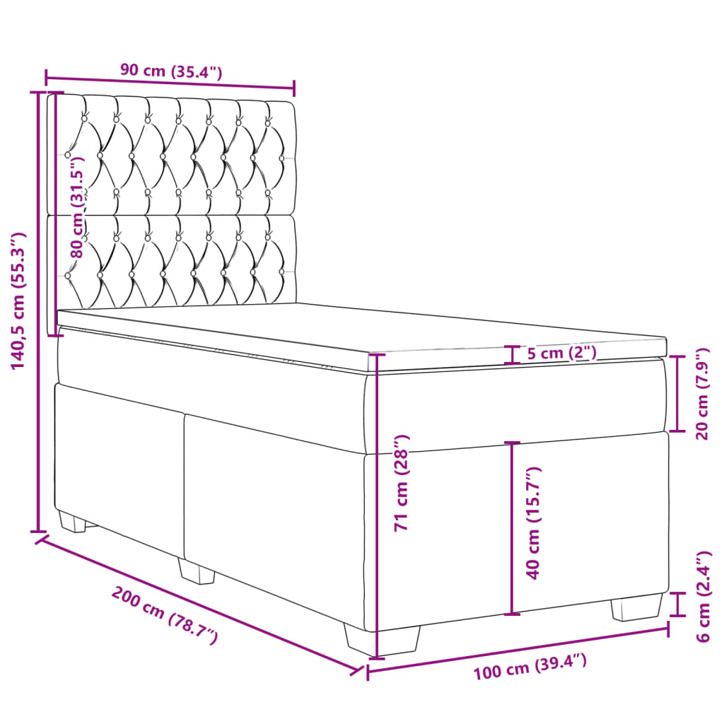 vidaXL sötétszürke szövet rugós ágy matraccal 100 x 200 cm