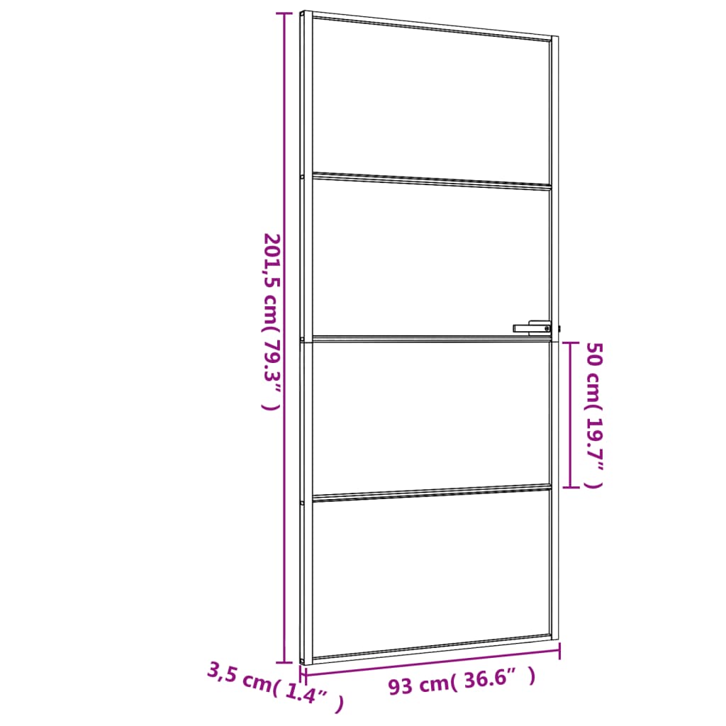 vidaXL fekete edzett üveg és alumínium vékony beltéri ajtó 93x201,5 cm