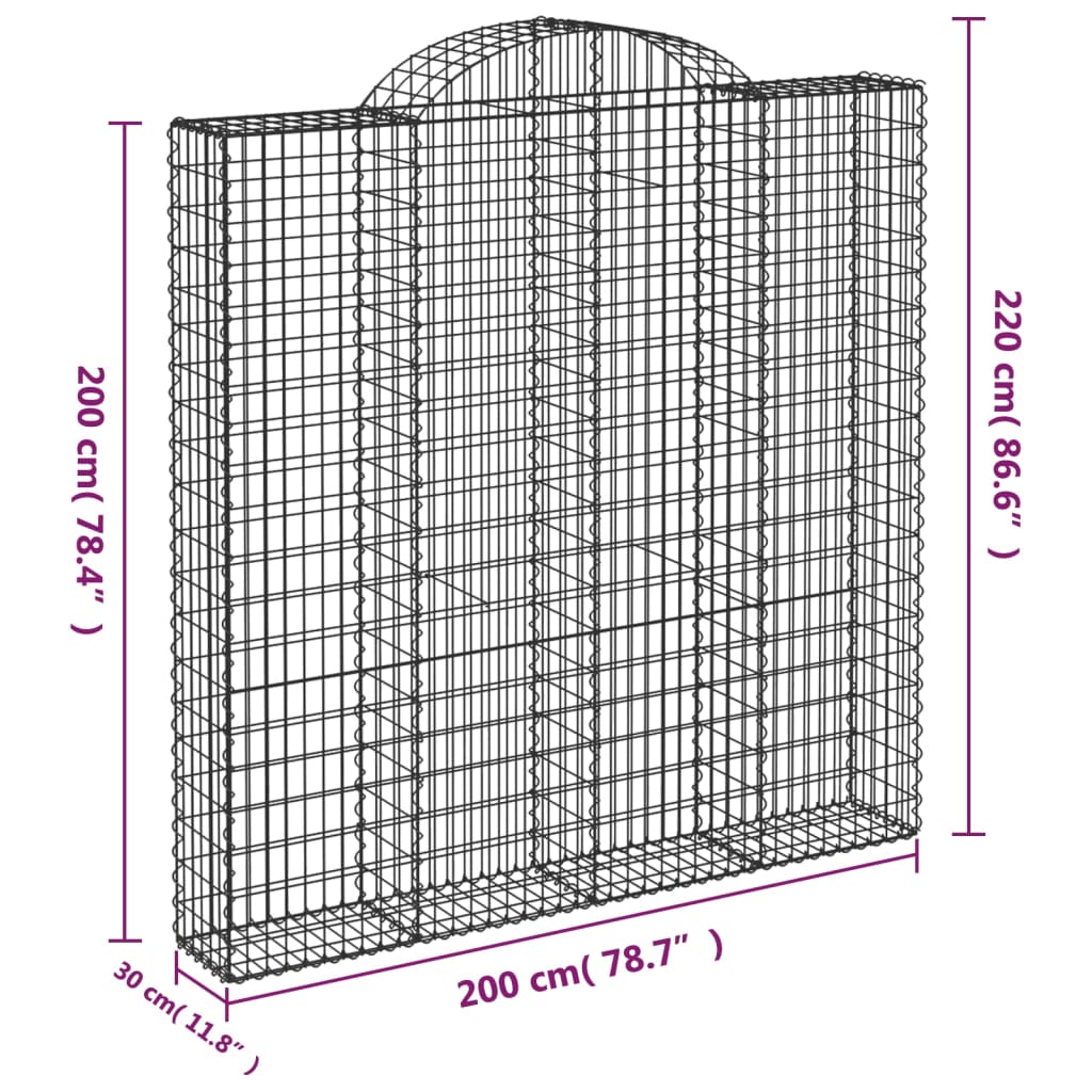 vidaXL 8 db íves horganyzott vas gabion kosár 200x30x200/220 cm