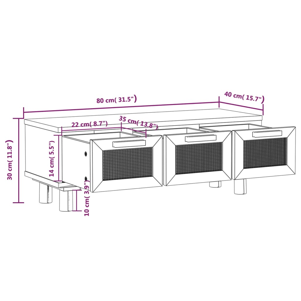 vidaXL fekete szerelt fa és tömör fenyőfa dohányzóasztal 80x40x30 cm