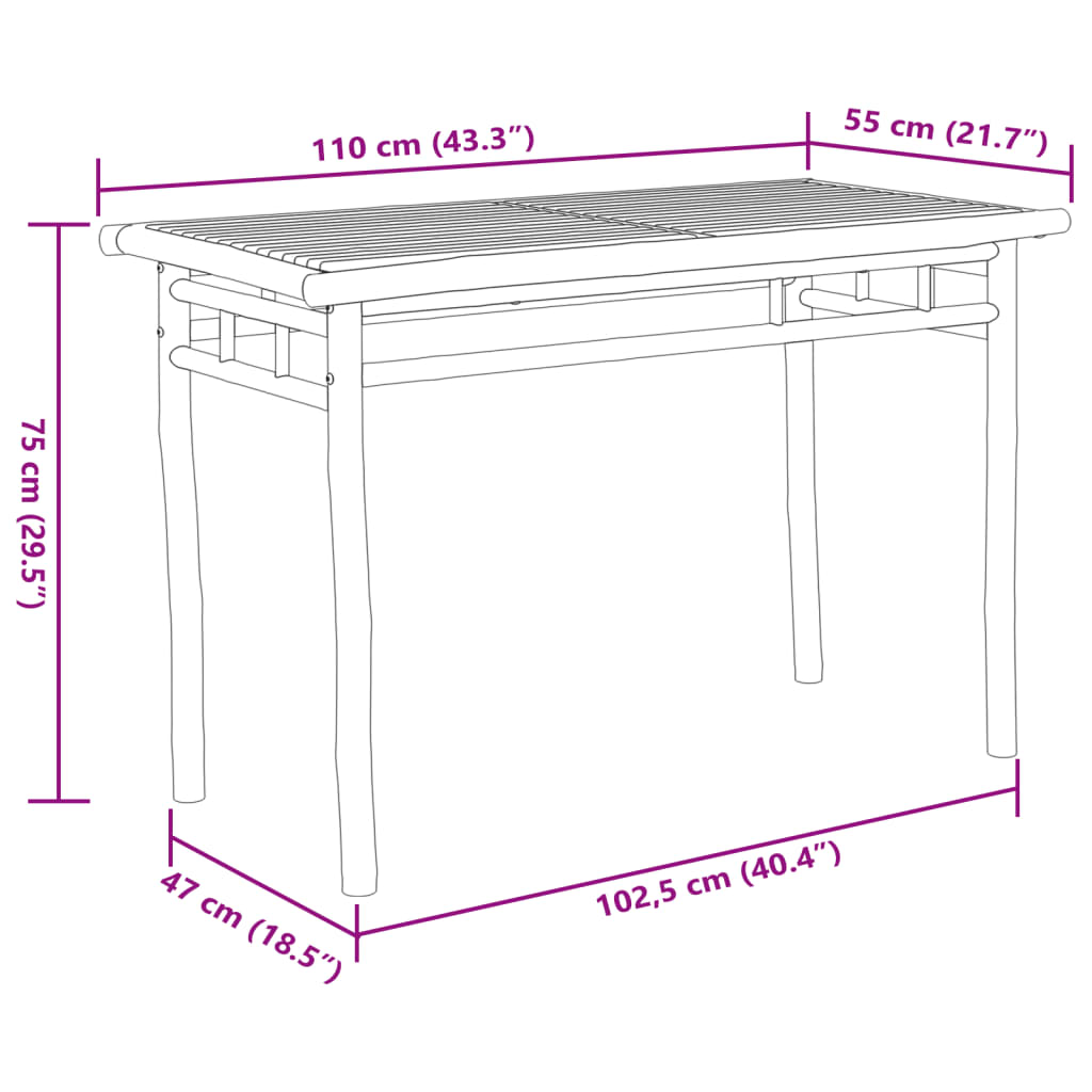 vidaXL bambusz kerti étkezőasztal 110 x 55 x 75 cm