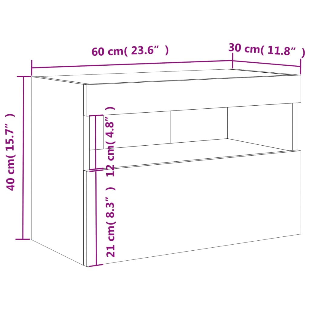 vidaXL fekete fali TV-szekrény LED-világítással 60x30x40 cm