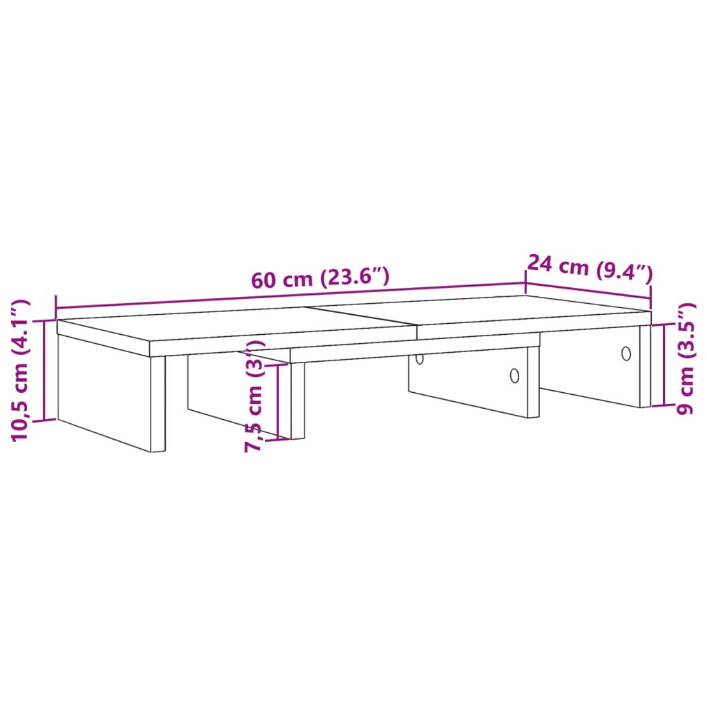 vidaXL füstös tölgy szerelt fa állítható monitorállvány 60x24x10,5 cm