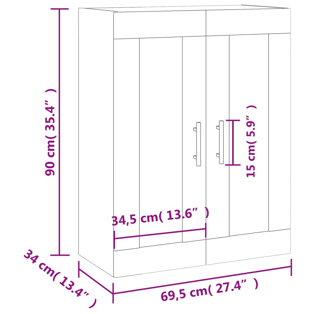 vidaXL füstös tölgy színű fali szekrény 69,5 x 34 x 90 cm