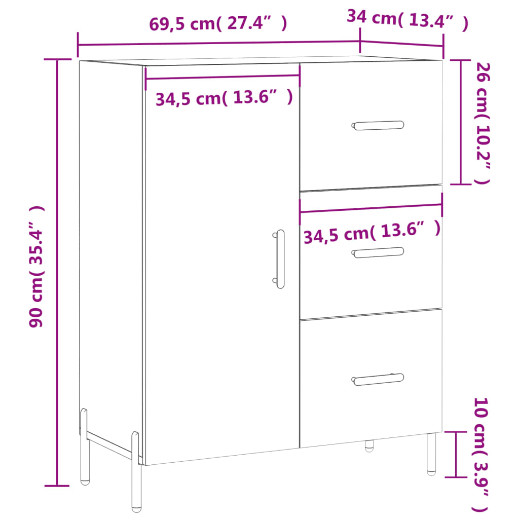 vidaXL füstös tölgy színű szerelt fa tálalószekrény 69,5 x 34 x 90 cm