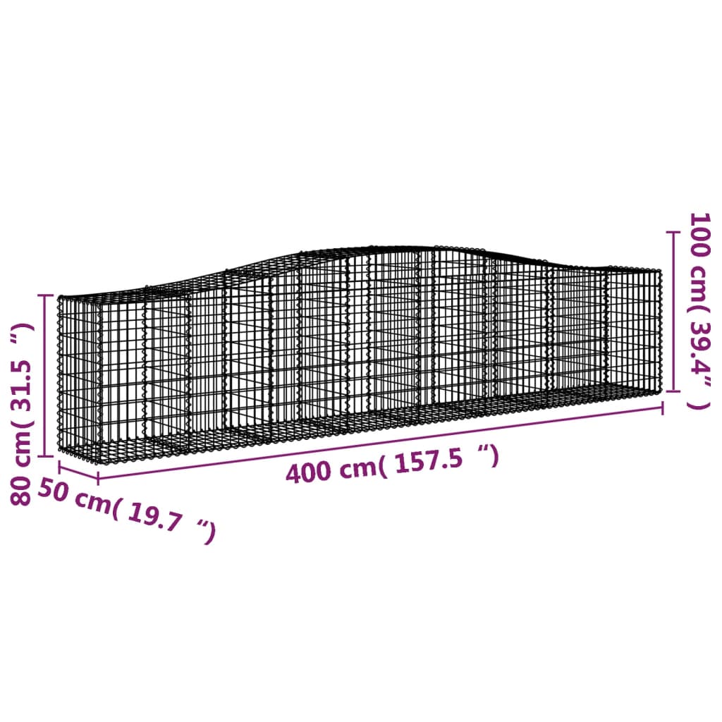 vidaXL 9 db íves horganyzott vas gabion kosár 400x50x80/100 cm