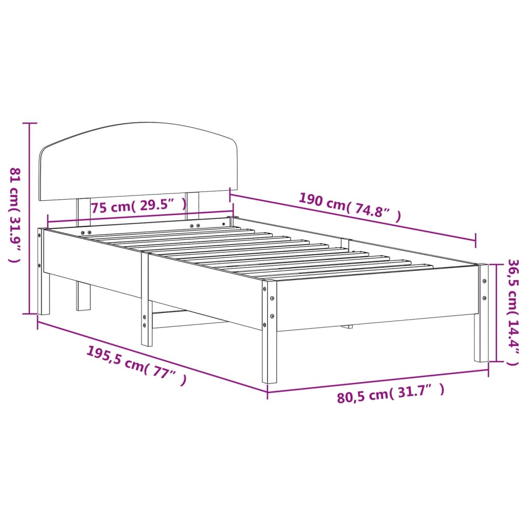 vidaXL fehér tömör fenyőfa ágy matrac nélkül 75 x 190 cm