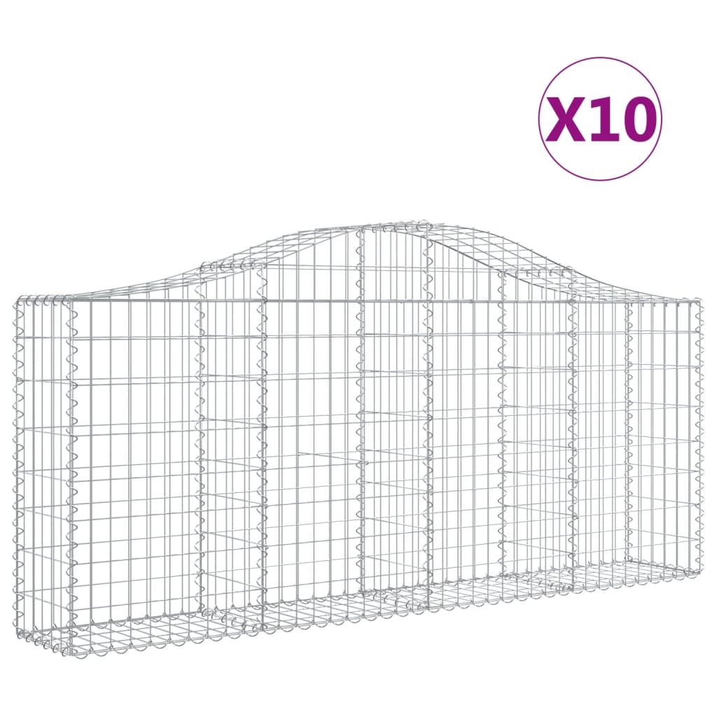 vidaXL 10 db íves horganyzott vas gabion kosár 200x30x80/100 cm