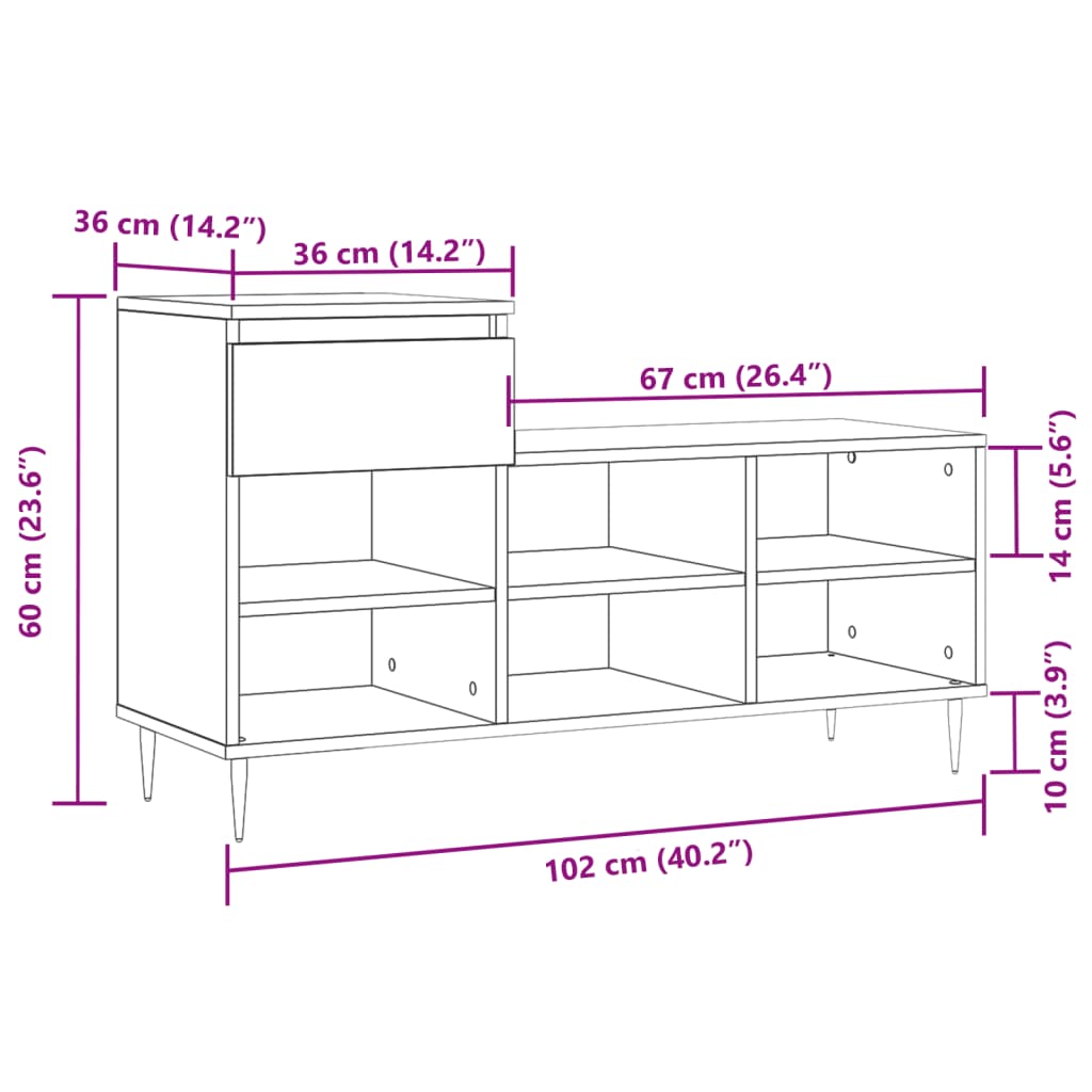 vidaXL fehér szerelt fa cipősszekrény 102x36x60 cm