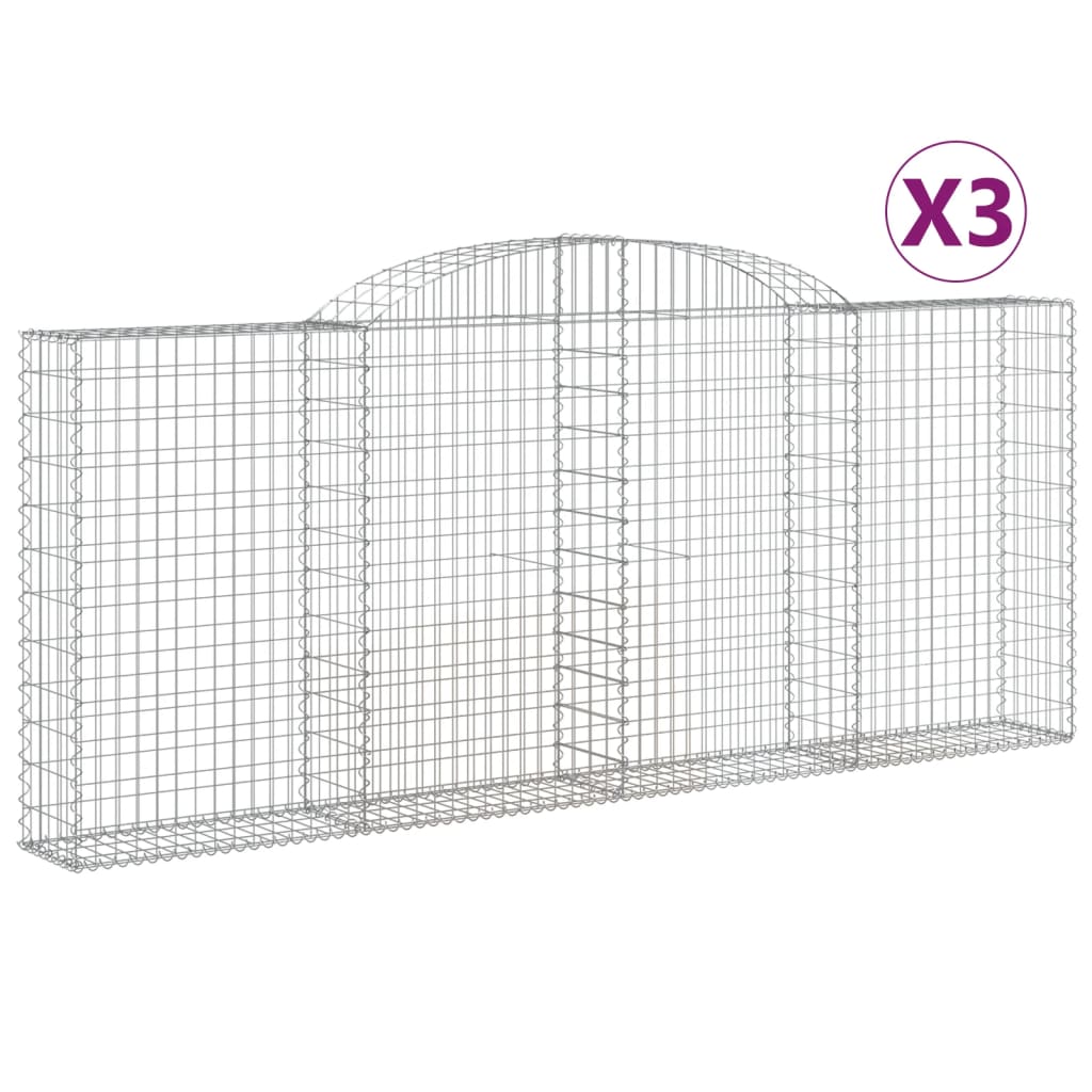 vidaXL 3 db íves horganyzott vas gabion kosár 300x30x120/140 cm