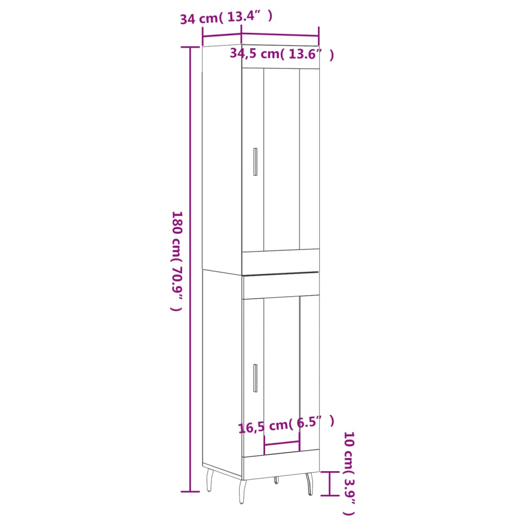 vidaXL barna tölgy színű szerelt fa magasszekrény 34,5x34x180 cm