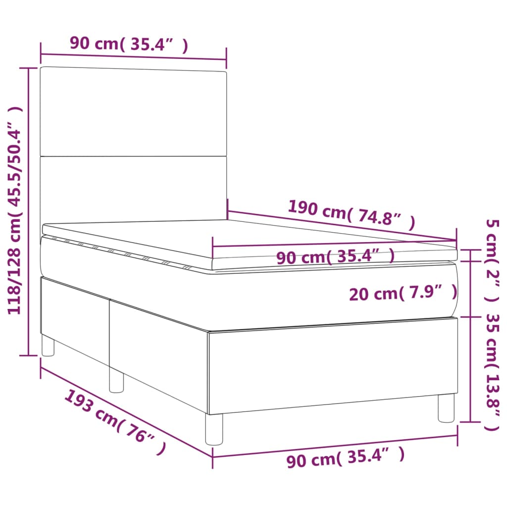 vidaXL fehér műbőr rugós ágy matraccal és LED-del 90x190 cm