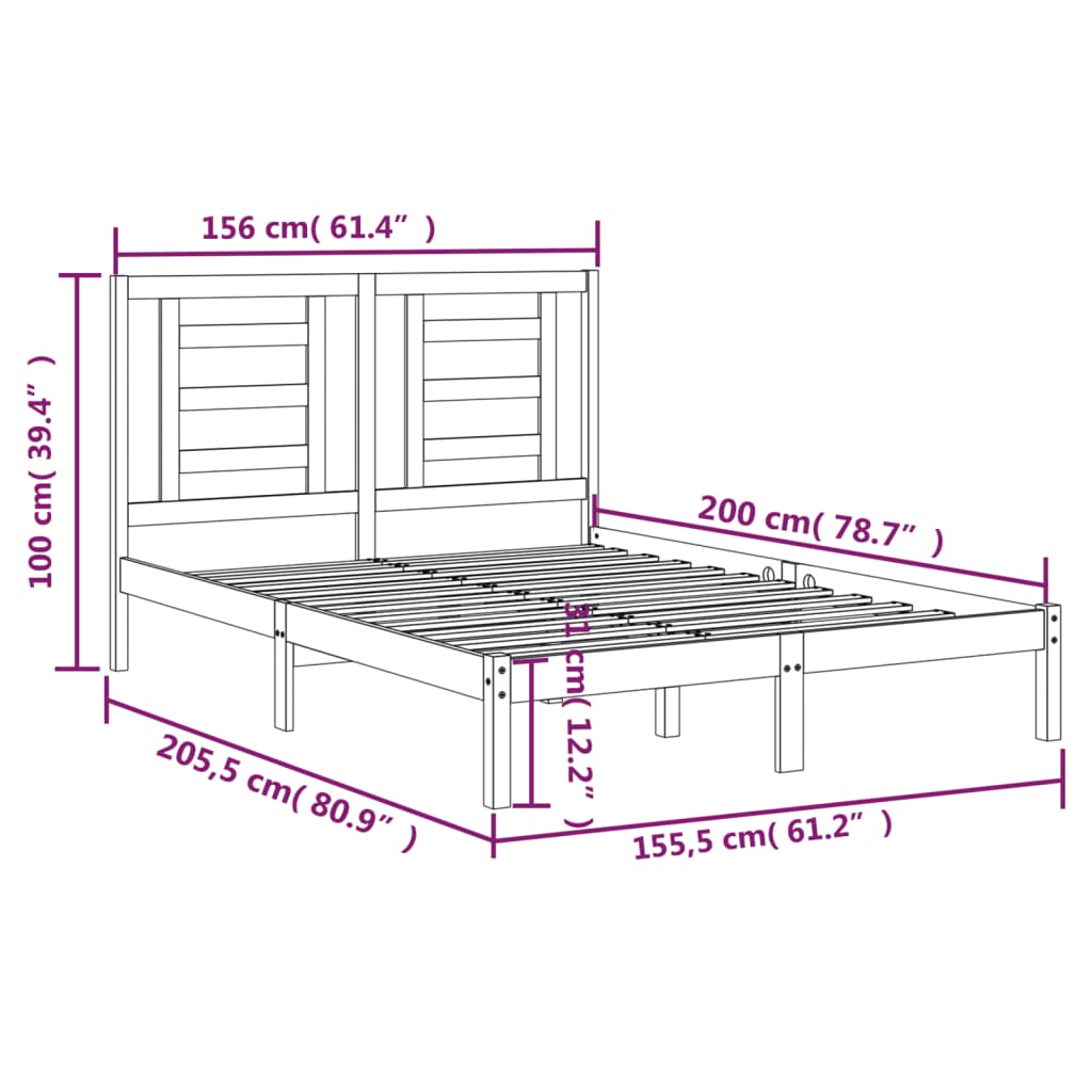 vidaXL King Size fehér tömör fenyőfa ágykeret 150 x 200 cm