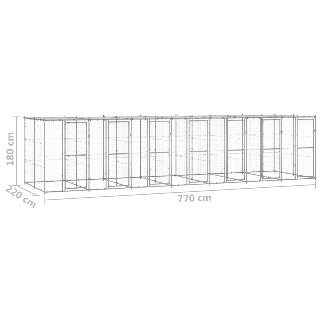 vidaXL kültéri horganyozott acél kutyakennel tetővel 16,94 m²