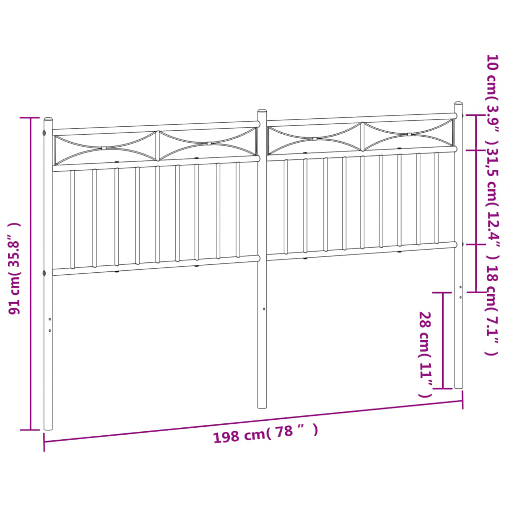 vidaXL fekete fém fejtámla 193 cm