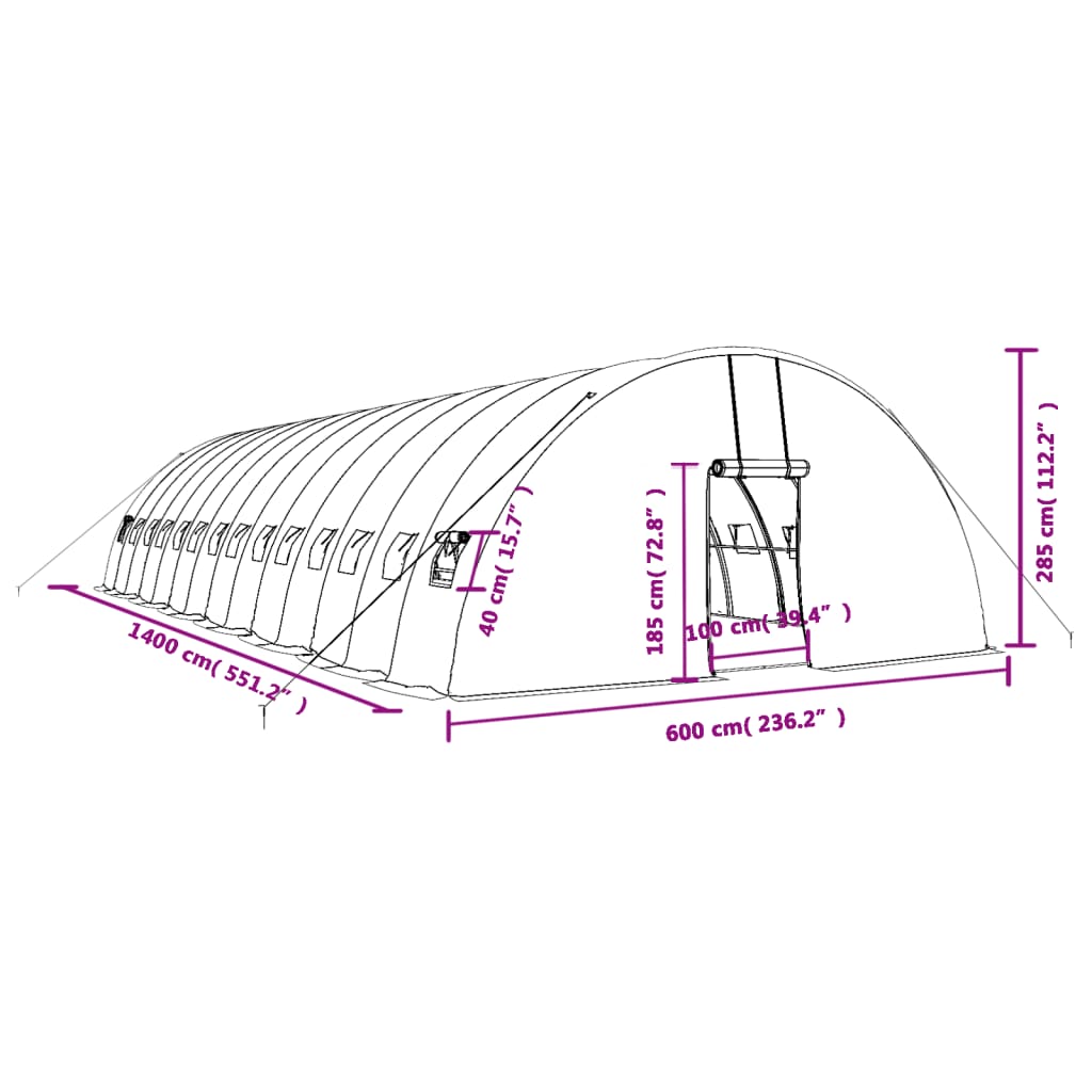 vidaXL zöld acélvázas melegház 84 m² 14 x 6 x 2,85 m