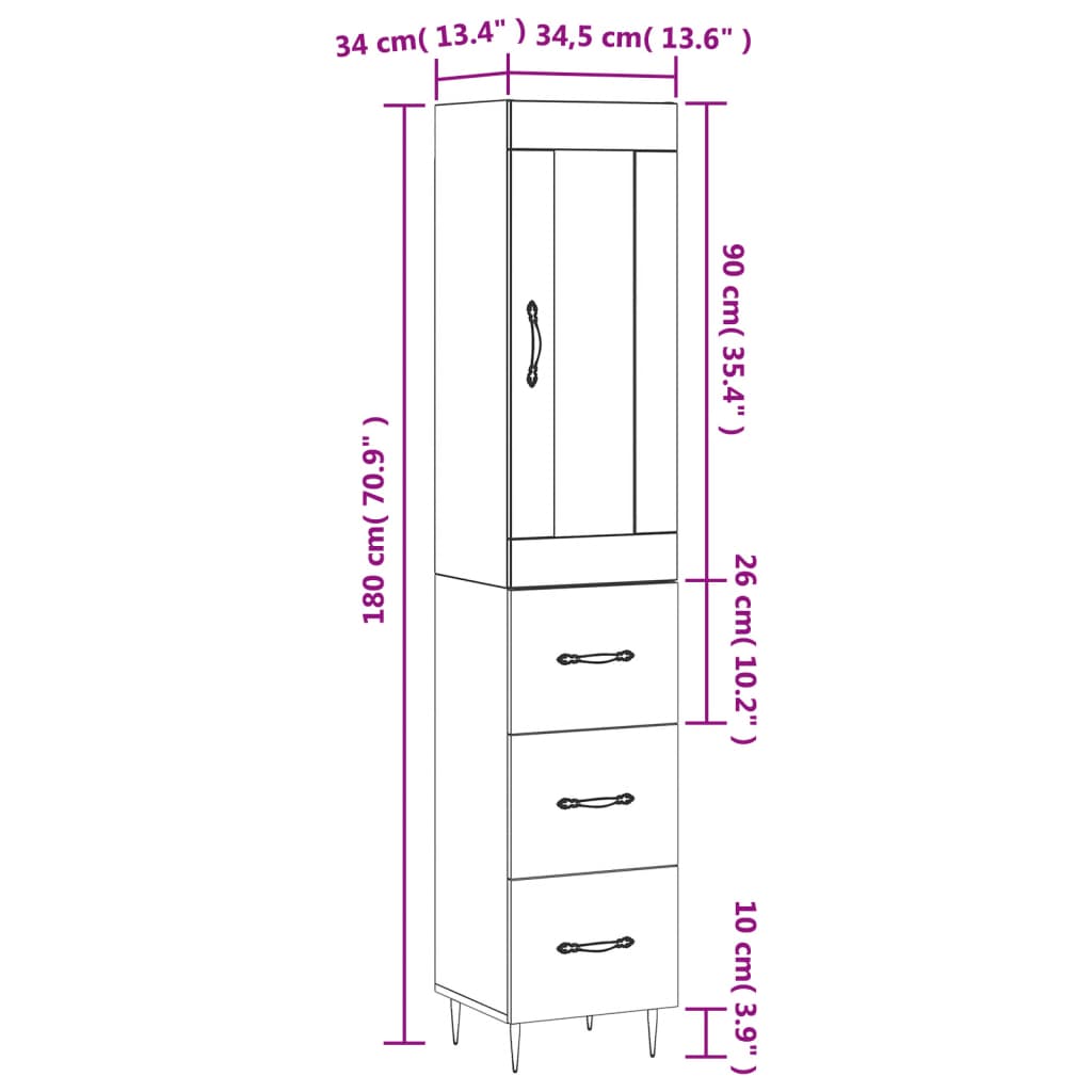 vidaXL betonszürke szerelt fa magasszekrény 34,5x34x180 cm