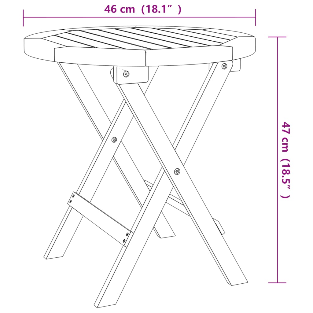 vidaXL tömör akácfa összecsukható kerti asztal Ø 46 cm