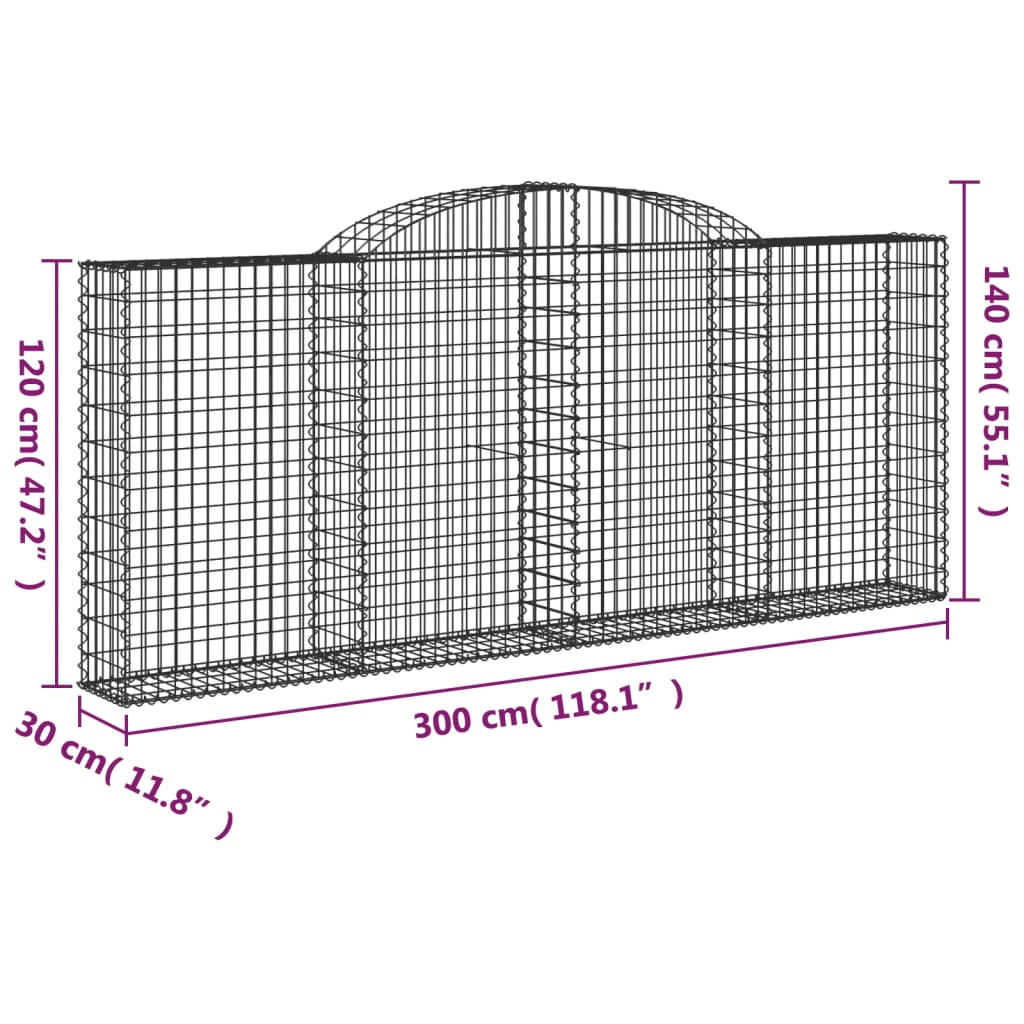 vidaXL 3 db íves horganyzott vas gabion kosár 300x30x120/140 cm