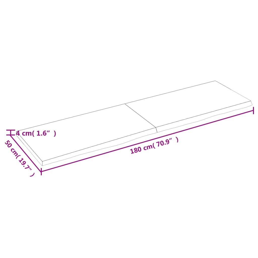 vidaXL kezeletlen tömör tölgyfa asztallap 180x50x(2-4) cm