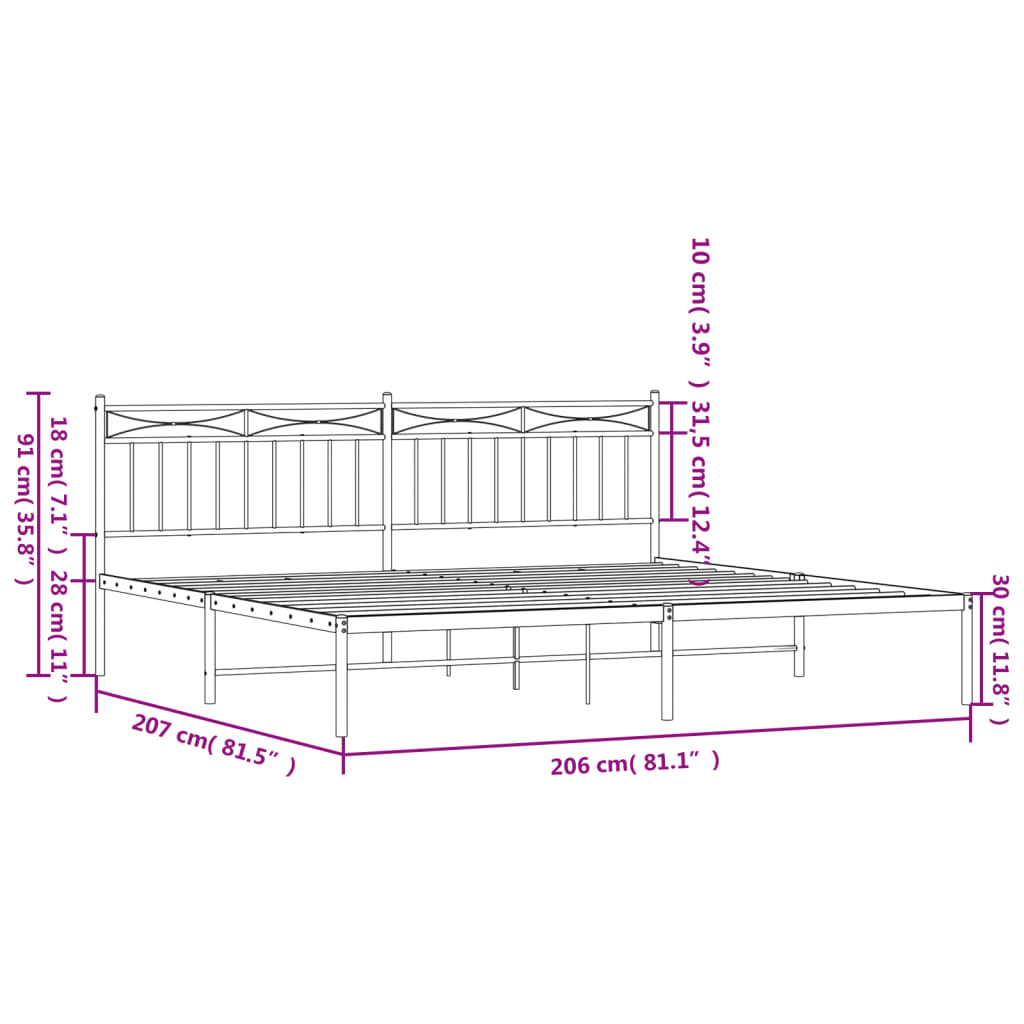 vidaXL fehér fém ágykeret fejtámlával 200 x 200 cm