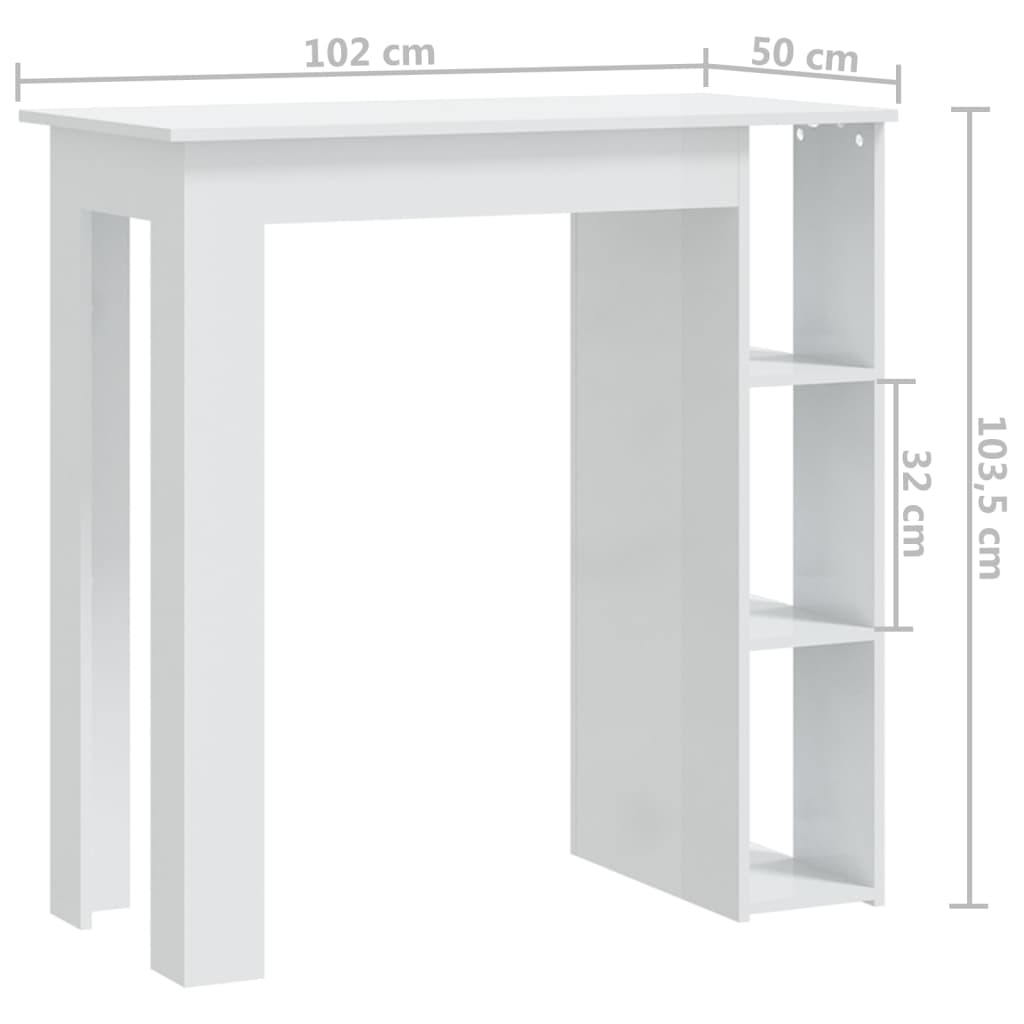 vidaXL magasfényű fehér szerelt fa bárasztal polccal 102x50x103,5 cm