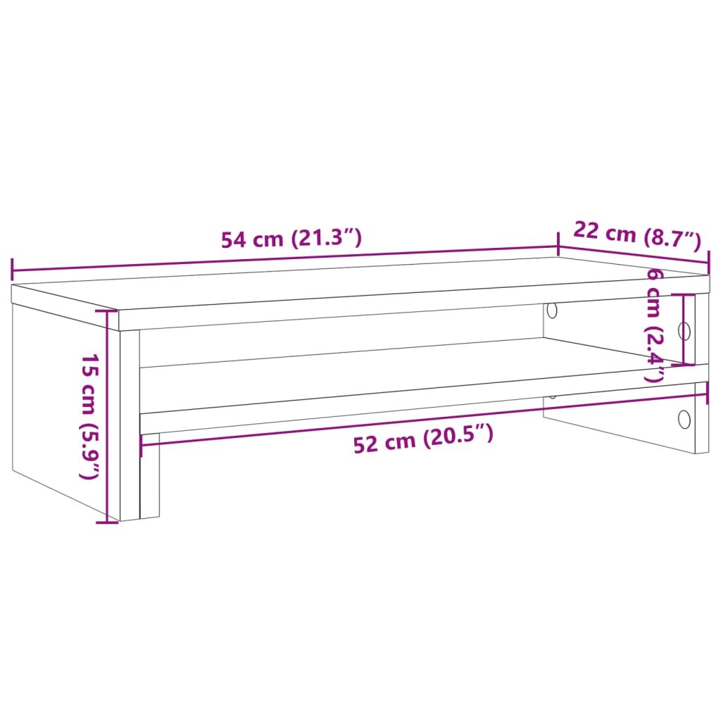 vidaXL kézműves tölgy színű szerelt fa monitorállvány 54 x 22 x 15 cm