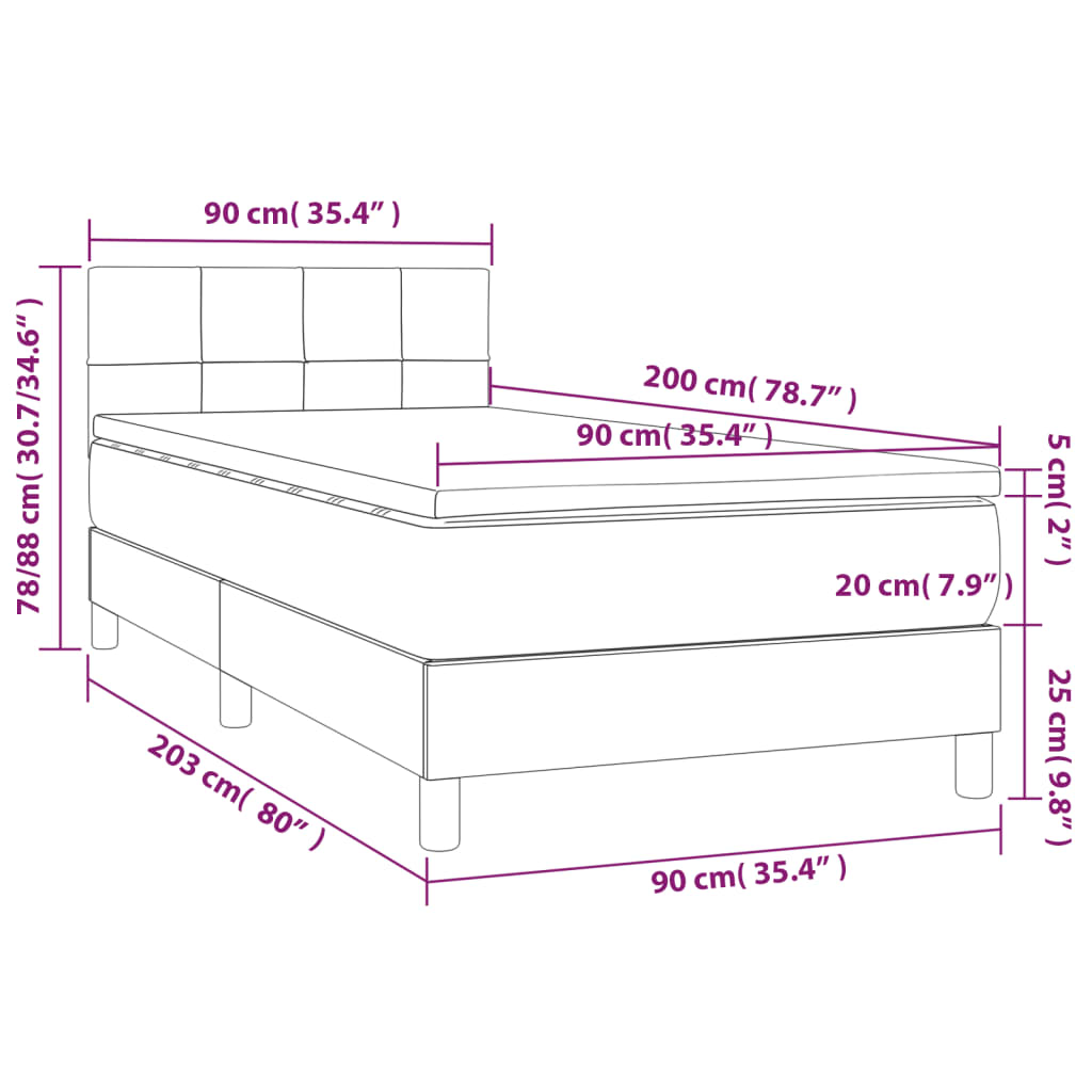 vidaXL világosszürke szövet rugós ágy matraccal 90 x 200 cm