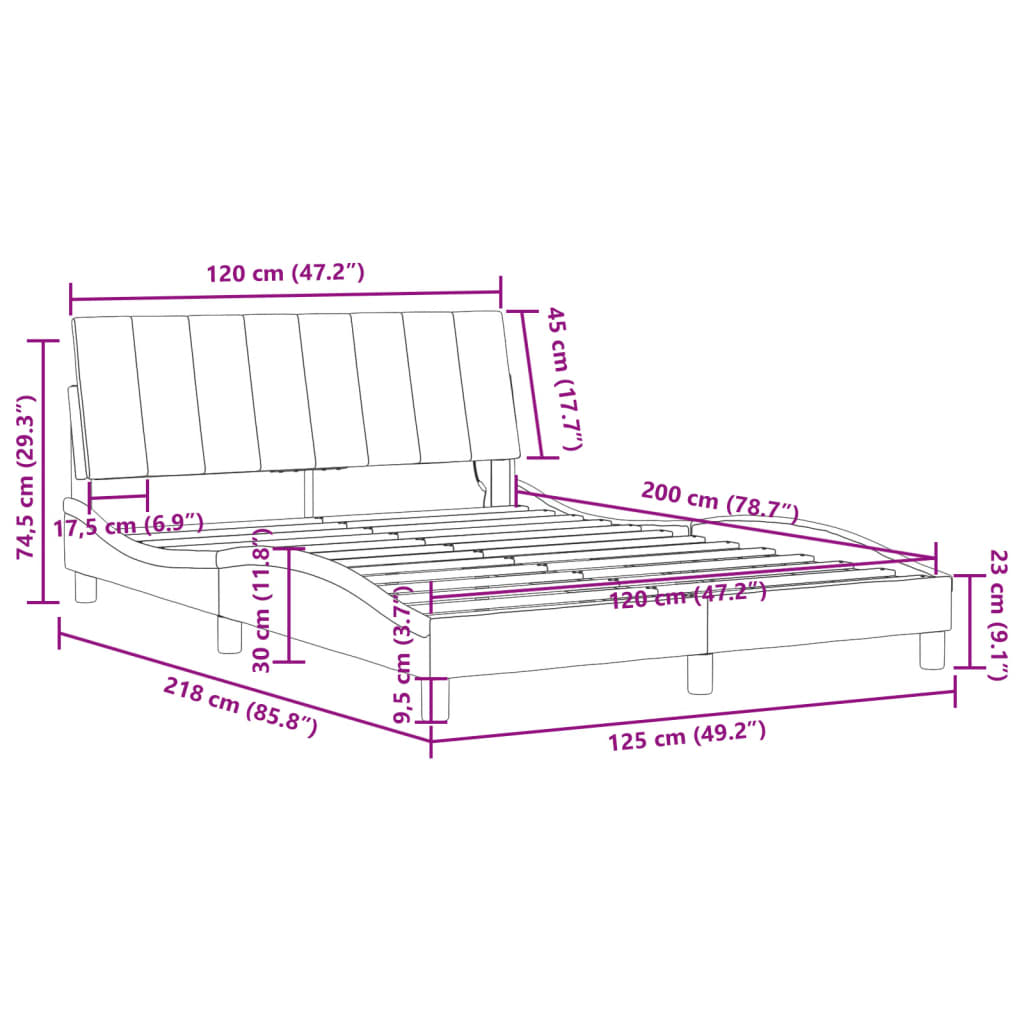 vidaXL sötétszürke bársony ágykeret LED-világítással 120 x 200 cm