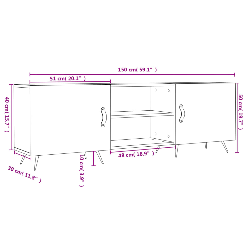 vidaXL betonszürke szerelt fa TV-szekrény 150 x 30 x 50 cm