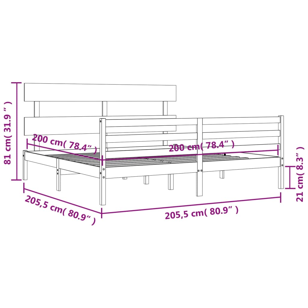 vidaXL tömör fa ágykeret fejtámlával 200 x 200 cm